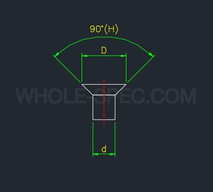 카운터싱크 Countersink 치수 도면 ISO 10642 규격 치수표