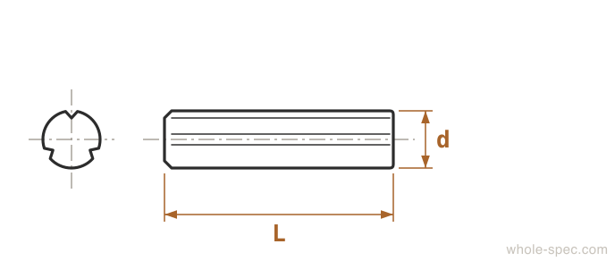 Grooved Pin Dimension Drawing ISO 8740