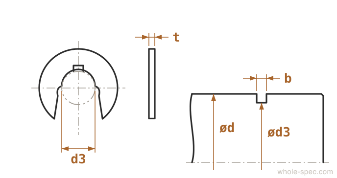 E E-Type Snap Ring Dimension Drawing KS B 1337